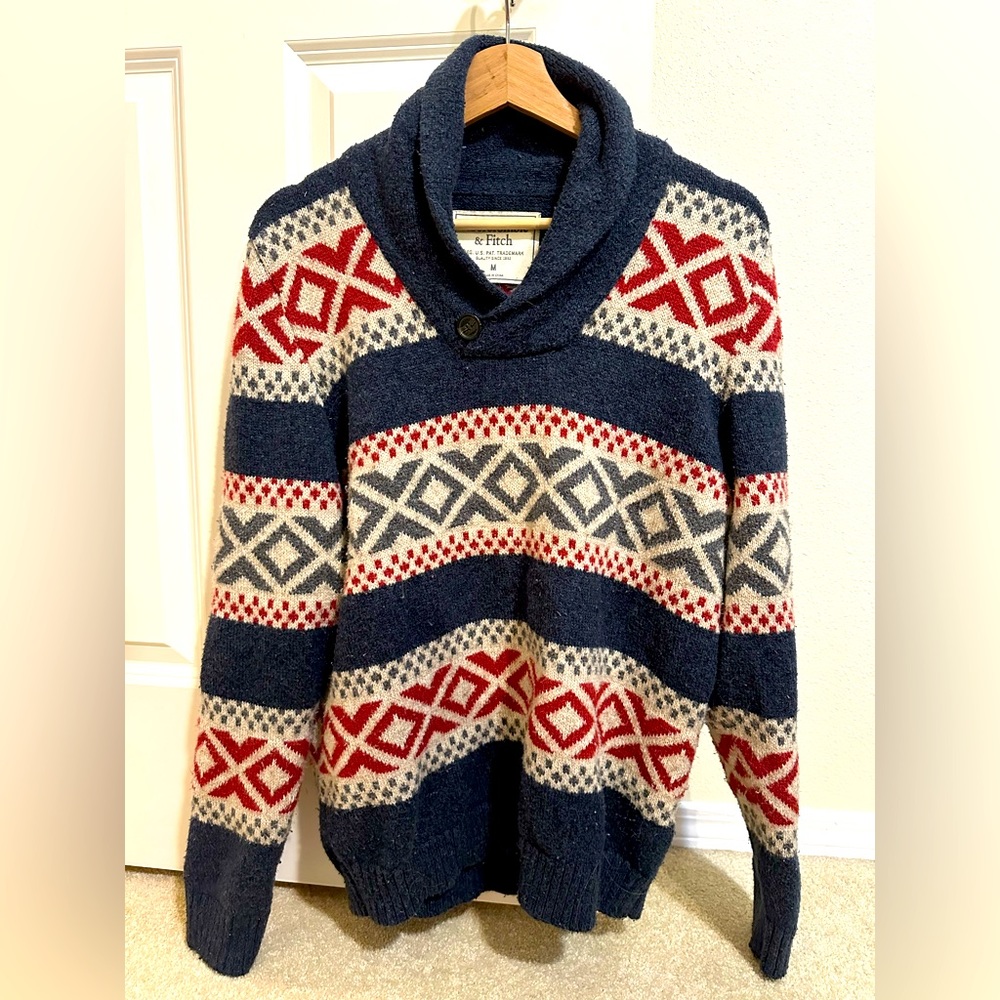 Abercrombie & Fitch Christmas Sweater, Men, M, Blue/Red